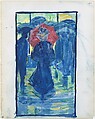Large Boston Public Garden Sketchbook: Night scene with figures carrying umbrellas, Maurice Brazil Prendergast American, Recto: watercolor over pencil, bordered in pencil and watercolor; verso: pencil