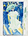 Large Boston Public Garden Sketchbook: Night scene with two women with parasols and a crowd of men in top hats, Maurice Brazil Prendergast American, recto: watercolor over pencil, bordered in pencil and watercolor; Verso: pencil