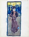 Large Boston Public Garden Sketchbook: Night scene with a woman walking and men in top hats in the background, Maurice Brazil Prendergast American, Recto: watercolor over pencil, bordered in pencil and watercolor; Verso: Pencil