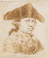 Self-Portrait in a Cocked Hat, Goya (Francisco de Goya y Lucientes) (Spanish, Fuendetodos 1746–1828 Bordeaux), Pen and brown (iron gall?) ink on paper