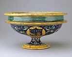 Broth bowl and cover (scodella and tagliere) from an accouchement set; Aeneas leaving Troy with his father and son (inside bowl); Pyramis and Thisbe (on cover), Baldassare Manara (Italian, Faenza, active first half 16th century), Maiolica (tin-glazed earthenware)