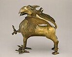 Aquamanile in the Form of a Griffin, Bronze; Ternary copper alloy with a very high content of zinc (approx. 74%
copper, approx. 22% zinc, approx. 2% lead) with natural patina, hollow cast., German, Nuremberg