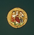 Hat Badge: Woman Choosing Between Youth and Old Age, Gold, gold filigree and enamel, probably Flemish (Malines)