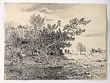 Landscape with a Pond, Théodore Rousseau (French, Paris 1812–1867 Barbizon), Black ink and gray wash on cream laid paper