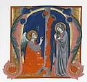Annunciation in an Initial M, Maestro Daddesco (Italian, Florence, active ca. 1320–40) (?), Tempera and gold on parchment
