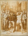 The Martyrdom of Saint Paul, Taddeo Zuccaro (Italian, Sant&#39;Angelo in Vado 1529–1566 Rome), Pen and brown and gray ink, brown wash, over black chalk, heightened with white, on buff paper.