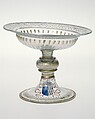 Armorial tazza, Italian (Venice) or façon de Venise (Venetian-style), Colorless (slightly gray) nonlead glass; blown, pattern-molded, enameled, gilt, Venetian or façon de Venise, or French