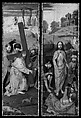 Christ Carrying the Cross, with the Crucifixion; The Resurrection, with the Pilgrims of Emmaus, Gerard David (Netherlandish, Oudewater ca. 1455–1523 Bruges), Oil on oak panel