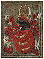 15A Portrait: Heinrich zum Jungen (recto); Inscriptions (verso)
15B Cover with zum Jungen Coat of Arms (recto); Vine Scroll Decoration (verso), German  , Frankfurt(?), Portrait: mixed media(?) on parchment, laid down on spruce panel
Cover: distemper on canvas, laid down on wood panel, German