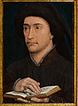 Portrait of a Man with an Open Book (Guillaume Fillastre?) (recto); Branch of Holly and Inscription (verso), Workshop of Rogier van der Weyden (Netherlandish, Tournai ca. 1399–1464 Brussels), Oil on oak panel