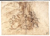 Concert champêtre, Girolamo Romanino (Italian, Brescia 1484/87–1560 Brescia), Pen and brown ink, brown wash, over black chalk.