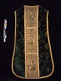 Chasuble with Orphreys depicting a saint and bishop saint (front), the Virgin and Child, Saint Martin, and Saint Peter (back), Velvet, Italian