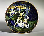 Dish (coppa): Hercules slays the centaur Nessus, workshop of Maestro Giorgio Andreoli (Italian (Gubbio), active first half of 16th century), Maiolica (tin-glazed earthenware)