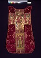 Chasuble Back with an Orphrey, Cut velvet, red silk, gilt-metal-strip-wrapped silk, linen., German(?) and Italian