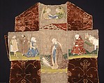 Chasuble Back with an Orphrey Cross, Chasuble Back: silk 
Orphrey Cross:  linen plain weave embroidered with silk and gilt-animal-substrate-wrapped linen., Italian or Spanish; German