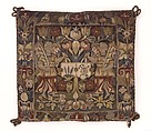 Cushion Cover with Coats of Arms, Linen, wool, and silk in a slit tapestry weave; Backing: cotton weft-float and silk in slit tapestry weave; Cord edging: wool z ply, Northern Germany, probably Hamburg
