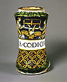 Pharmacy Jar (albarello), Maiolica (tin-glazed earthenware), Italian, Deruta