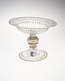 Armorial tazza, Italian (Venice) or façon de Venise (Venetian-style), Colorless (slightly gray) nonlead glass; blown, pattern-molded, enameled, gilt, Venetian or façon de Venise, or French