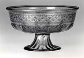 Footed bowl, Colorless (purplish gray) nonlead glass. Blown, pattern molded, enameled, gilt., Italian (Venice)