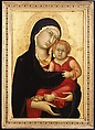 Cassetta frame on a polyptych panel, Poplar. Mitered. Gilt; red-orange bole; red, blue, and white color. , Italian, Siena