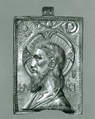 Head of Christ, Copper alloy; gilded and mounted on a later bronze support; integrally cast suspension tab., Italian, Rome (?)