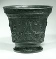 Mortar, Alberghetti Foundry  , Venice, Copper alloy with a high content of tin, some lead, and no trace of zinc; the usual trace elements of iron, nickel, silver, and antimony are present, confirming that this is an alloy of fire-refined copper, certainly dating before about 1880; dark brown patina., Italian, Venice