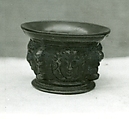 Mortar, Copper alloy with dull brown patina and deposits of light brown investment clay., Italian