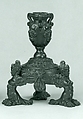 Candlestick supported by three female demi-figures (pair with .1378), Copper alloy with a reddish to brown patina and remnants of a black lacquer patina., Italian, Venice