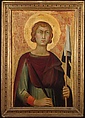 Cassetta frame on a polyptych panel, Poplar. Mitered. Gilt; red-orange bole; red, blue, and white color. , Italian, Siena