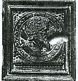 Cabinet door, Leather, backed with linen; residue of a varnish; oak; iron., French