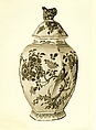 Covered Jar, polychrome floral decoration, handle on cover in shape of squirrel., Tin-glazed earthenware., Dutch
