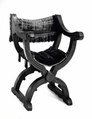 Hip-joint armchair (Dantesca type), Walnut, carved; embroidery, silk velvet, metal., Italian