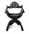 Folding armchair (sedia a Savonarola type), Walnut, turned and carved; silk, Italian
