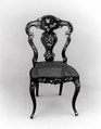 Papier-mâché side chair, Wood, papier-mâché, black lacquer, painted and gilded, mother-of-pearl, caned seat., British (?)