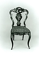 Papier-mâchè side chair, Wood, papier-mâché, black lacquer, painted and gilded, mother-of-pearl, caned seat., British (?)