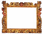 Sansovino-style frame, Pine. Carved, gilt; dark mauve bole, thin gesso, dragon's blood and think green glazes., Florence