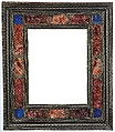 Cassetta frame, Unknown  , working in Rome, Poplar back frame with applied upper moldings in walnut, ebony, and ebonized pearwood.  Half-lapped back frame.  Niello; crystal and lapis lazulipanels with silver leaf beneath; some with dragon's-blood glaze.  Frieze: niello-bordered panels with radius-ended centers and square corners., Italian, Rome