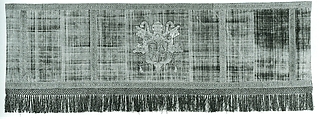 Valance with Chigi coat of arms, Red silk cut velvet appliqued with linen and silk rep weave outlined with couched gilt and cotton cording ending in tassels., Italian