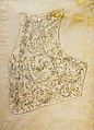 Design for the Breastplate of a Suit of Armor, Copy after Etienne Delaune (Augsburg, 16th century), Pen and brown ink with light blue wash