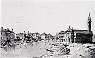 View of Dolo, Bernardo Bellotto (Italian, Venice 1722–1780 Warsaw), Pen and brown ink, gray wash