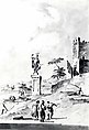 Capriccio with a Statue of a Warrior and a Ruined Castle on the Shore of the Lagoon, Giacomo Guardi (Italian, Venice (?) 1764–1835 Venice (?)), Pen and brown ink, gray wash