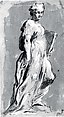 Allegorical Figure of a Woman, Pietro Antonio Novelli (Italian, Venice 1729–1804 Venice), Pen and light brown wash, heightened with white, on paper covered with light brown wash