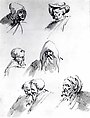 Seven Male Heads, Sebastiano Ricci (Italian, Belluno 1659–1734 Venice), Pen and brown ink, wash