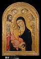 Engaged arched cassetta frame, Poplar. Mitered; arch two pieces of wood. Gilt; deep orange bole. , Sienese