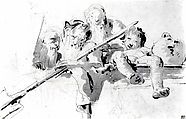 A River God and Other Figures on a Parapet, Giovanni Battista Tiepolo (Italian, Venice 1696–1770 Madrid), Pen and brown ink, brown wash, over black chalk