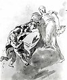 Two Allegorical Figures for a Ceiling, Giovanni Battista Tiepolo (Italian, Venice 1696–1770 Madrid), Pen and brown ink, brown wash, over black chalk