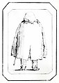 Caricature of a Man in a Voluminous Cloak, Carrying a Walking Stick, Seen from Behind, Giovanni Battista Tiepolo (Italian, Venice 1696–1770 Madrid), Pen and dark brown ink, brown wash