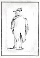 Caricature of a Man Wearing a Wig and a Tricorne, Seen from Behind, Giovanni Battista Tiepolo (Italian, Venice 1696–1770 Madrid), Pen and dark brown ink, brown wash