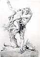 Hercules and Antaeus (with a Base Below), Giovanni Domenico Tiepolo (Italian, Venice 1727–1804 Venice), Pen and brown ink, gray wash , over black chalk