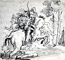 Centaur Carrying Off a Nymph, Giovanni Domenico Tiepolo (Italian, Venice 1727–1804 Venice), Pen and brown ink, light brown and gray-brown wash